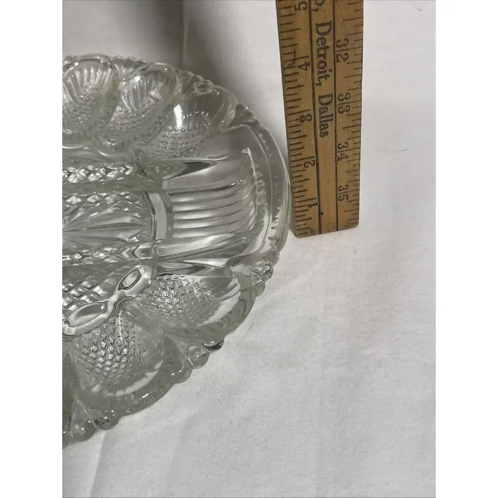 Vintage LE Smith Glass Deviled Egg Serving Platter Pineapple Pattern Plate